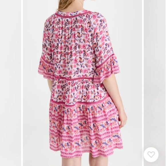 Playa Lucila Women’s Small Drop Waist Mini Dress in Multi Pink Floral Ruched - Picture 8 of 15